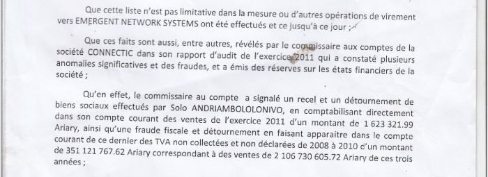 RANARISON Tsilavo affirme que les faits sont révélés dans le rapport de RAZANANIRINA Buno