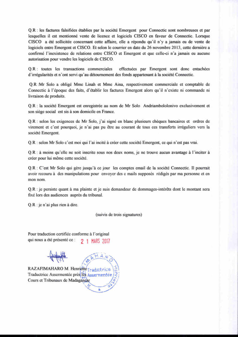 Devant les policiers malgaches, EMERGENT n’a pas le droit de commercialiser des produits CISCO SYSTEMS à Madagascar clame RANARISON Tsilavo CEO NEXTHOPE